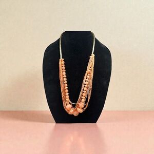 Orange Beaded MultiLayered Necklace.  32 inches.  Costume Jewelry.